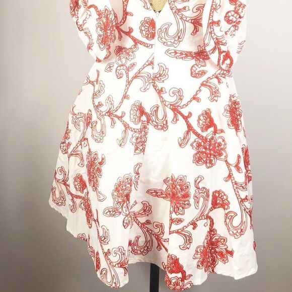 Floral Embroidered Cold Shoulder Fit Flare Dress - Picture 6 of 8